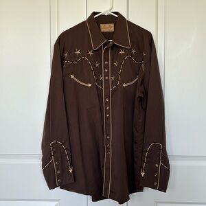 Scully Mens Western Brown Snap Cowboy Shirt Large